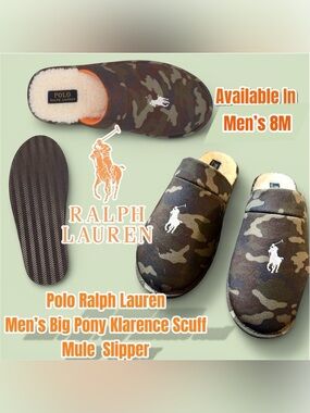 Polo Ralph Lauren Big Pony Klarence Camo Mule Scuff Slippers, 8 M